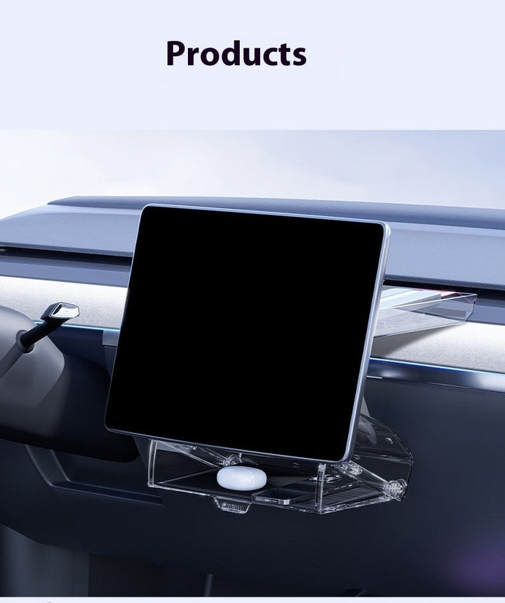 Tesla Model 3/Y Highlander Center Console Storage Bin - Non-Slip Organizer Tray for Screen and Elements Under the Screen (2024 Refresh)