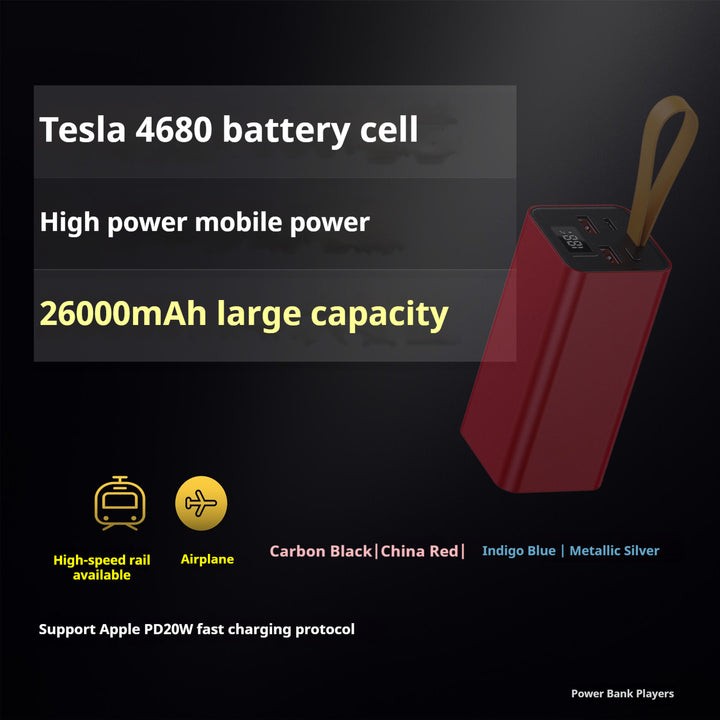 Tesla 4680 Battery Power Bank 26000 m Ah – High Power Portable Charger with Apple Super Fast Charging, Airline Safe, Ultra-Fast USB-CPD