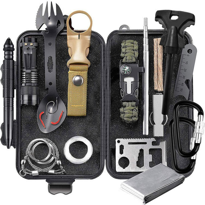 13-in-1 Outdoor Survival Gear Set - Emergency Tactical Tool with Fire Starter, Whistle, Compass, First Aid Kit, Multi-Tool for Camping, Hiking and Disaster Preparedness