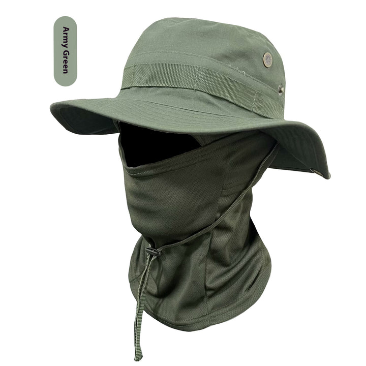 Camouflage Wide-Brim Boonie hat with Drawstring – Outdoor Hiking Fishing Bucket Hat Set – Windproof Sun Protection Cap for Travel, Trekking, and Camping