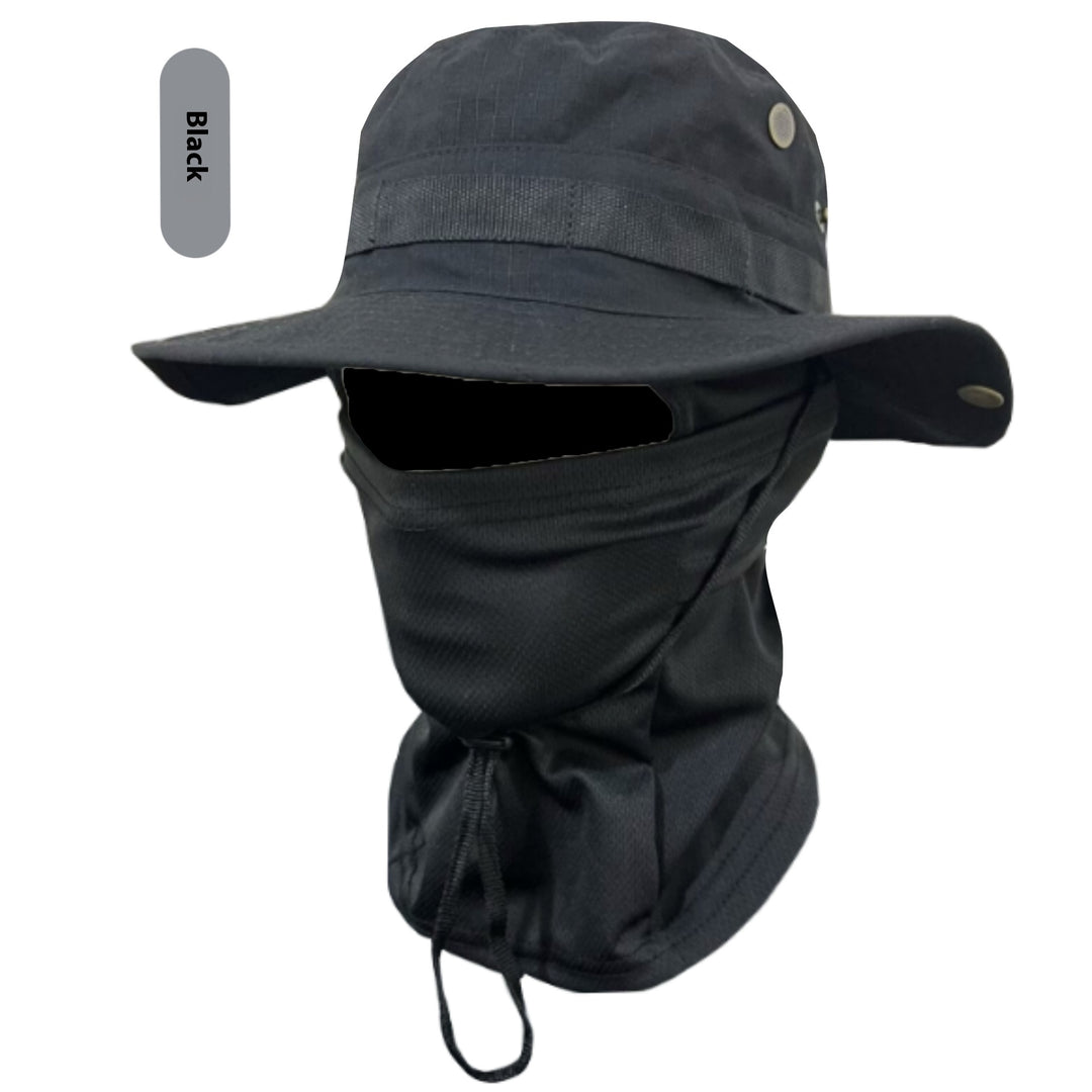 Camouflage Wide-Brim Boonie hat with Drawstring – Outdoor Hiking Fishing Bucket Hat Set – Windproof Sun Protection Cap for Travel, Trekking, and Camping