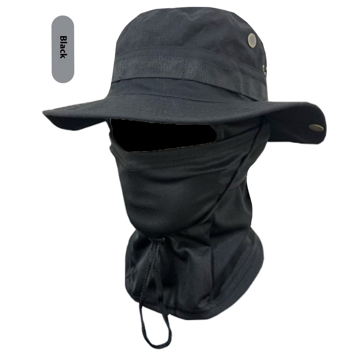 Camouflage Wide-Brim Boonie hat with Drawstring – Outdoor Hiking Fishing Bucket Hat Set – Windproof Sun Protection Cap for Travel, Trekking, and Camping
