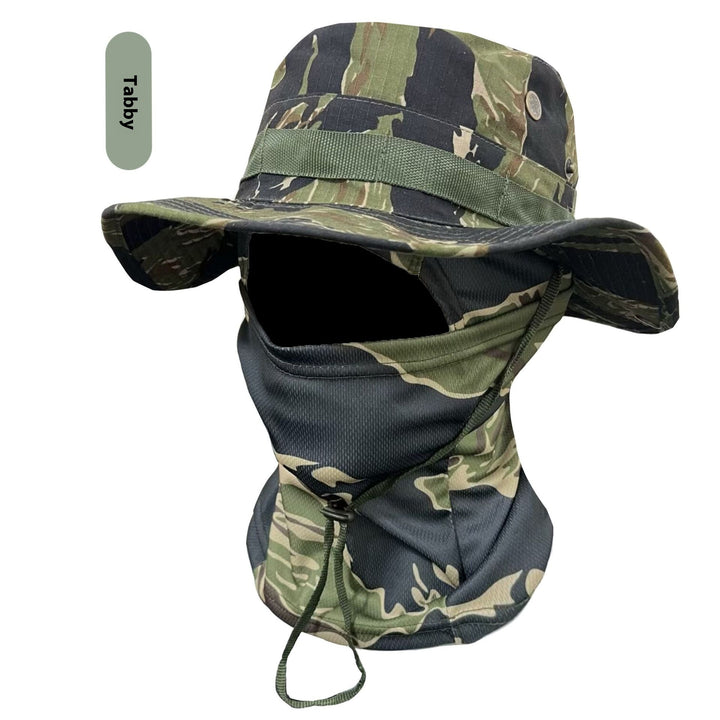 Camouflage Wide-Brim Boonie hat with Drawstring – Outdoor Hiking Fishing Bucket Hat Set – Windproof Sun Protection Cap for Travel, Trekking, and Camping