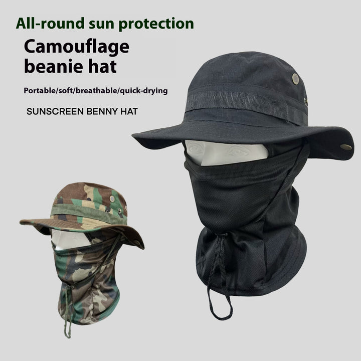 Camouflage Wide-Brim Boonie hat with Drawstring – Outdoor Hiking Fishing Bucket Hat Set – Windproof Sun Protection Cap for Travel, Trekking, and Camping