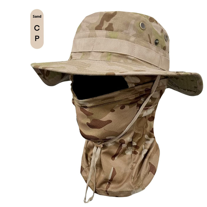 Camouflage Wide-Brim Boonie hat with Drawstring – Outdoor Hiking Fishing Bucket Hat Set – Windproof Sun Protection Cap for Travel, Trekking, and Camping