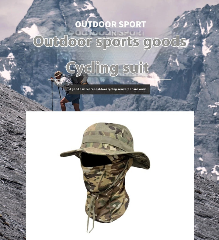 Camouflage Wide-Brim Boonie hat with Drawstring – Outdoor Hiking Fishing Bucket Hat Set – Windproof Sun Protection Cap for Travel, Trekking, and Camping