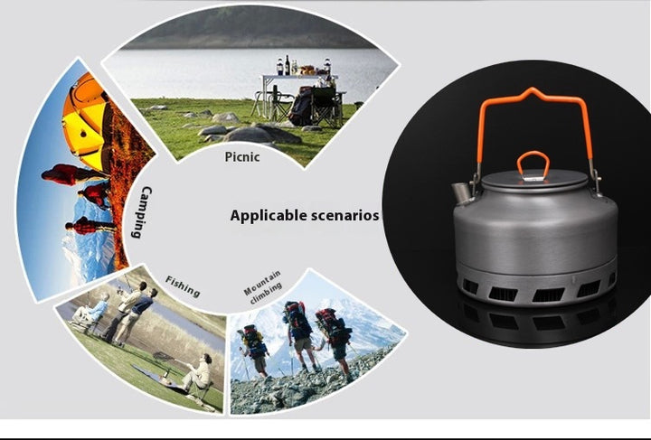 1.1 L Outdoor Camping Kettle with Heat Collecting Ring - Portable Coffee    and Tea Kettle for Hiking, Picnics, Backpacking