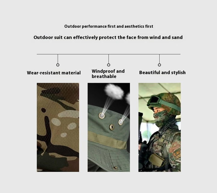 Camouflage Wide-Brim Boonie hat with Drawstring – Outdoor Hiking Fishing Bucket Hat Set – Windproof Sun Protection Cap for Travel, Trekking, and Camping