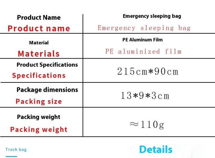 Emergency Warm Sleeping Bag - Portable Outdoor Survival Shelter, Reflective PE Aluminum Foil, Waterproof, Windproof, Insulation, Suitable for Camping, Hiking, Traveling and Disaster Preparedness