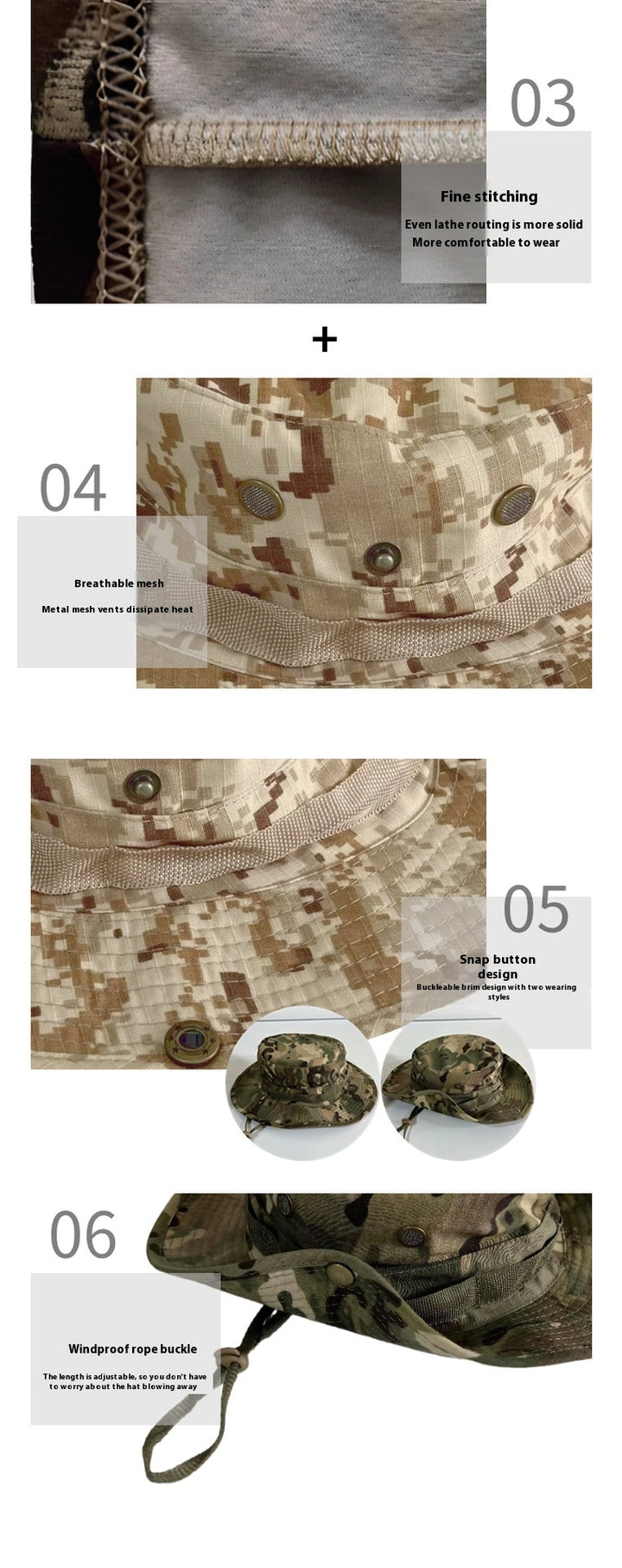 Camouflage Wide-Brim Boonie hat with Drawstring – Outdoor Hiking Fishing Bucket Hat Set – Windproof Sun Protection Cap for Travel, Trekking, and Camping