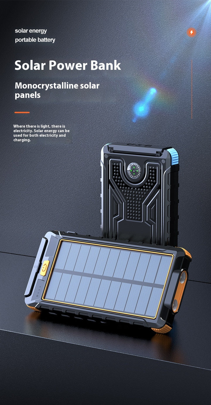 20000 m Ah Solar Power Bank with Compass – Outdoor Waterproof Portable Charger, Shockproof Dual USB, High Capacity Solar Power Bank for Camping, Hiking, Traveling