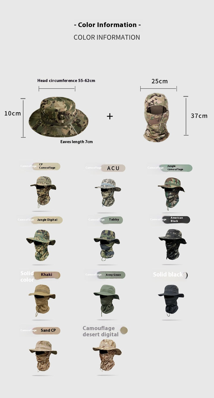 Camouflage Wide-Brim Boonie hat with Drawstring – Outdoor Hiking Fishing Bucket Hat Set – Windproof Sun Protection Cap for Travel, Trekking, and Camping