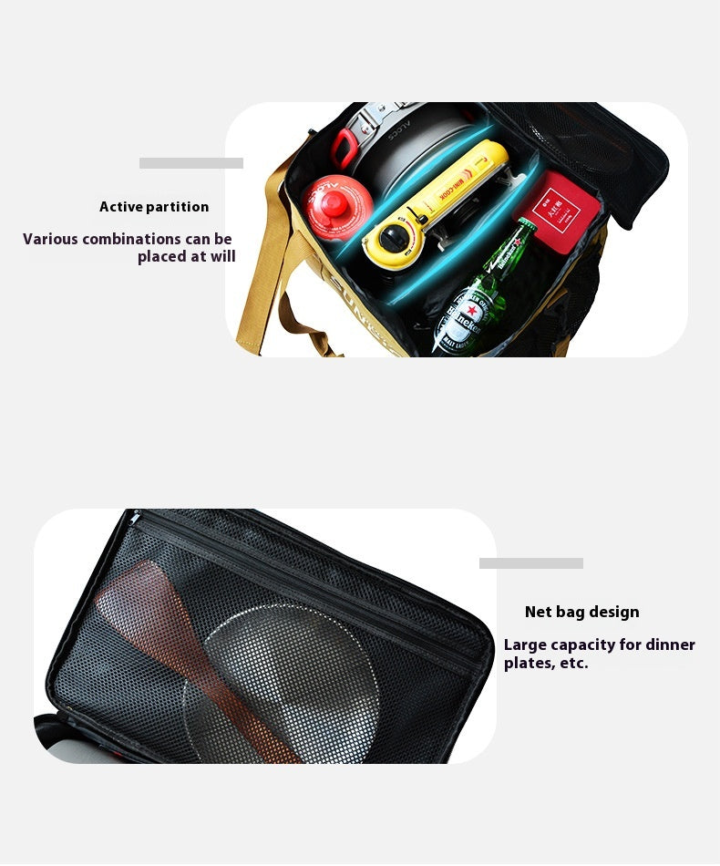 Outdoor camping cookware storage bag - large capacity picnic storage bag, can store pots, gas tanks, tableware - insulated, shockproof, multi-purpose equipment bag