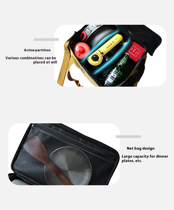 Outdoor camping cookware storage bag - large capacity picnic storage bag, can store pots, gas tanks, tableware - insulated, shockproof, multi-purpose equipment bag