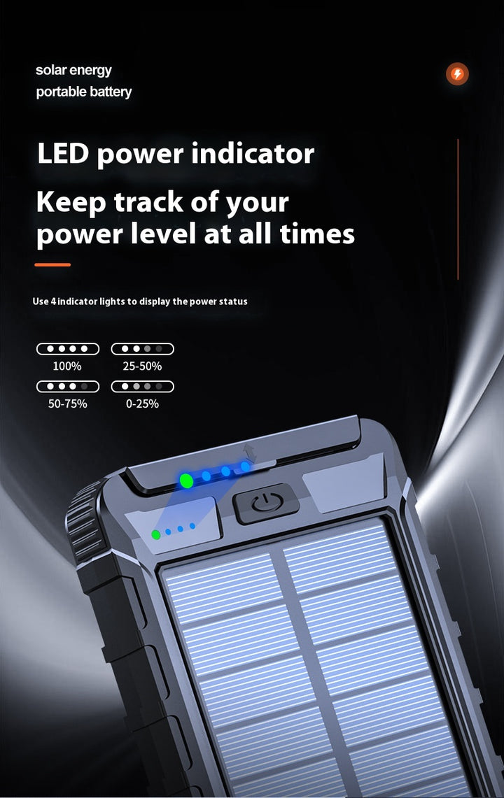 20000 m Ah Solar Power Bank with Compass – Outdoor Waterproof Portable Charger, Shockproof Dual USB, High Capacity Solar Power Bank for Camping, Hiking, Traveling