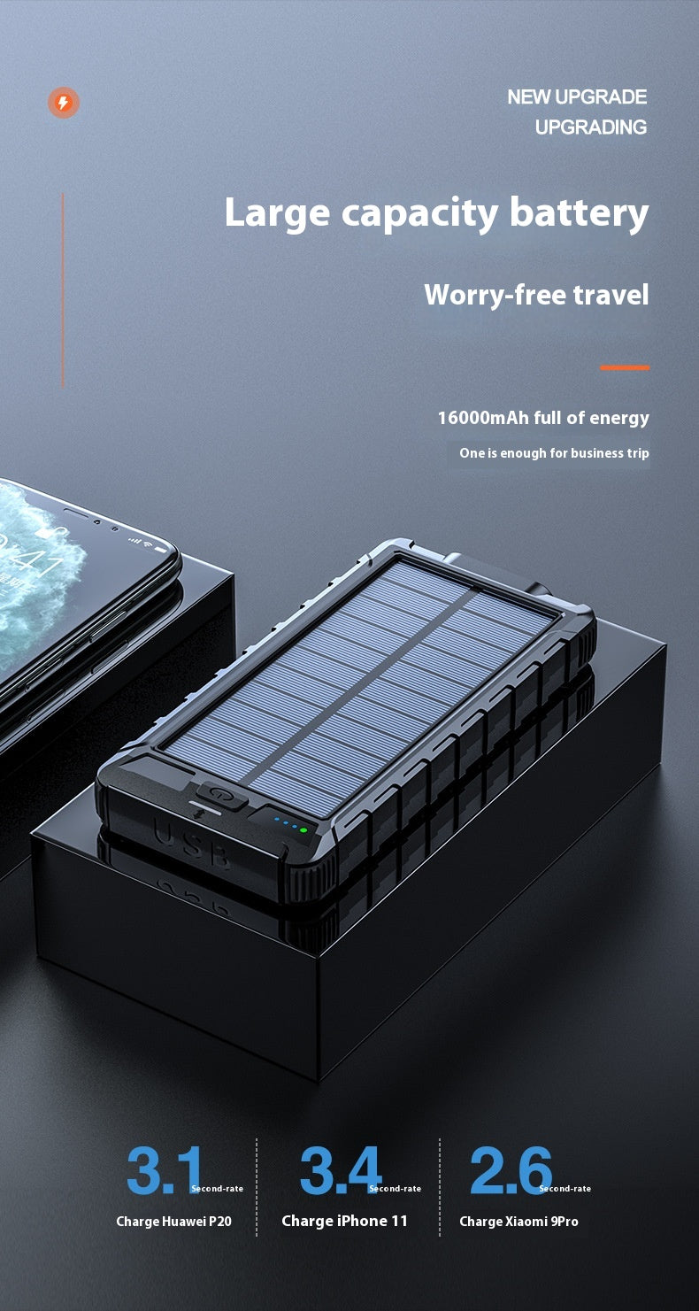 20000 m Ah Solar Power Bank with Compass – Outdoor Waterproof Portable Charger, Shockproof Dual USB, High Capacity Solar Power Bank for Camping, Hiking, Traveling