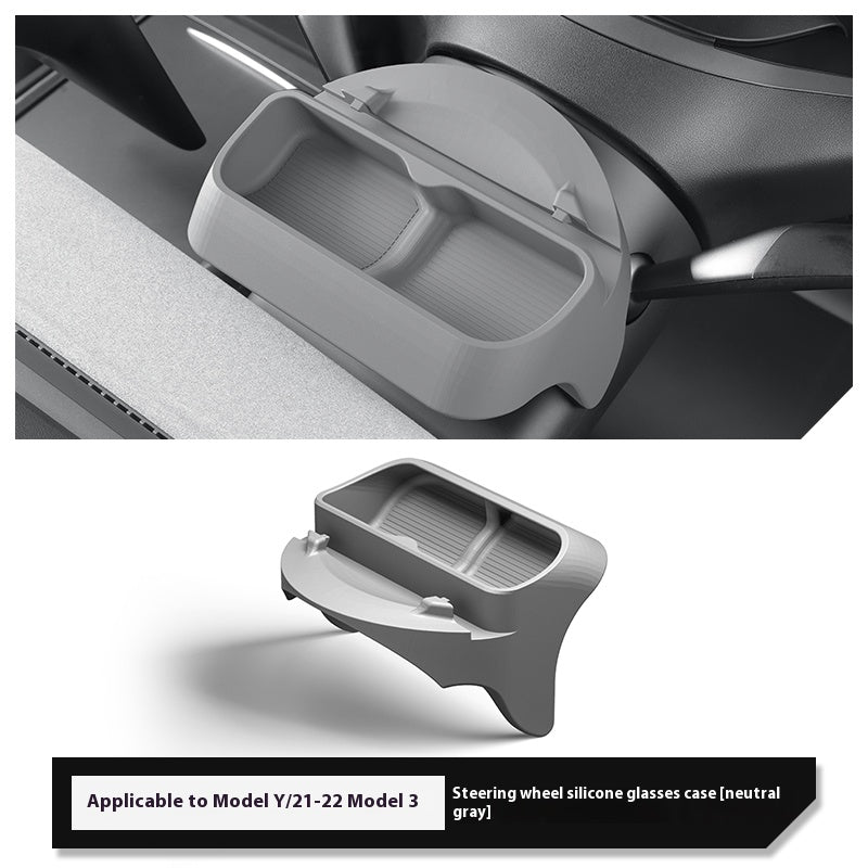 Silicone Steering Wheel Glasses Case for Tesla Model 3/Y – Soft, Non - Slip, Dashboard Mounted Eyeglass Holder - Modxgear