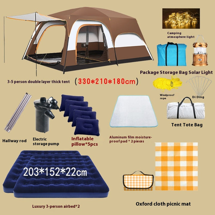 2-bedroom outdoor camping tent set - extra large, portable, fold able tent for multiple people - complete camping and picnic equipment for home, park and travel