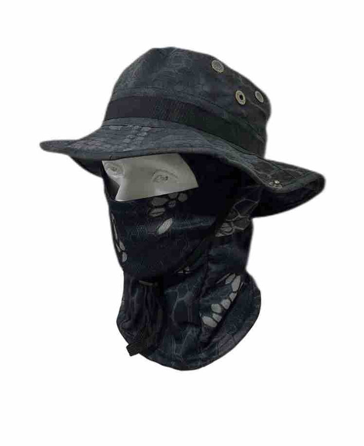 Camouflage Wide-Brim Boonie hat with Drawstring – Outdoor Hiking Fishing Bucket Hat Set – Windproof Sun Protection Cap for Travel, Trekking, and Camping