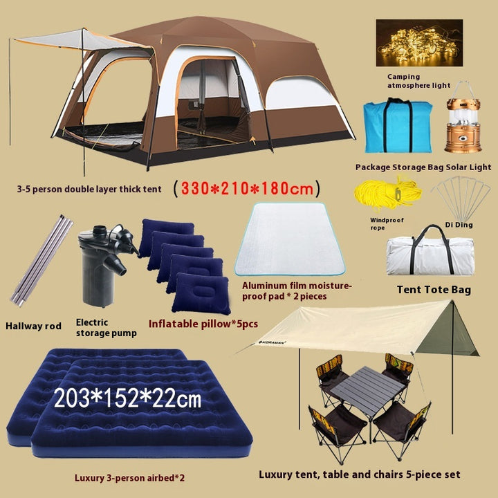 2-bedroom outdoor camping tent set - extra large, portable, fold able tent for multiple people - complete camping and picnic equipment for home, park and travel