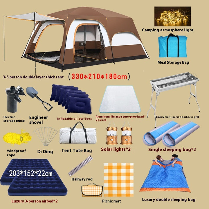 2-bedroom outdoor camping tent set - extra large, portable, fold able tent for multiple people - complete camping and picnic equipment for home, park and travel