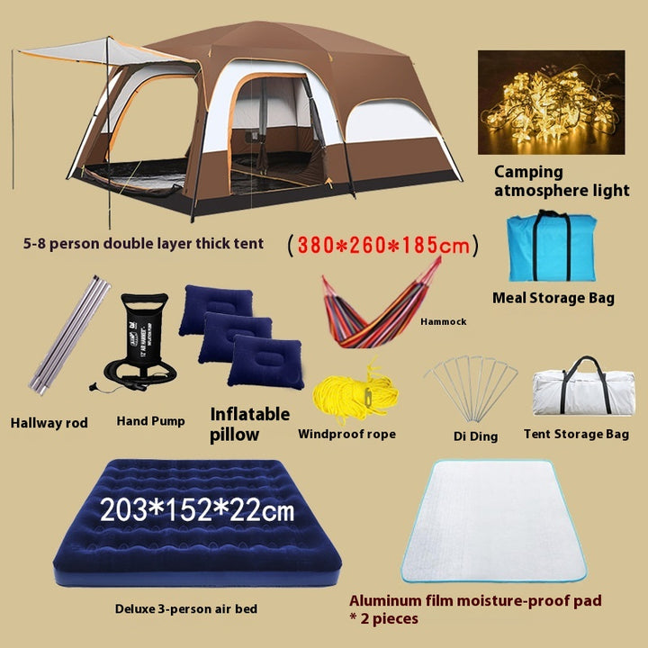 2-bedroom outdoor camping tent set - extra large, portable, fold able tent for multiple people - complete camping and picnic equipment for home, park and travel