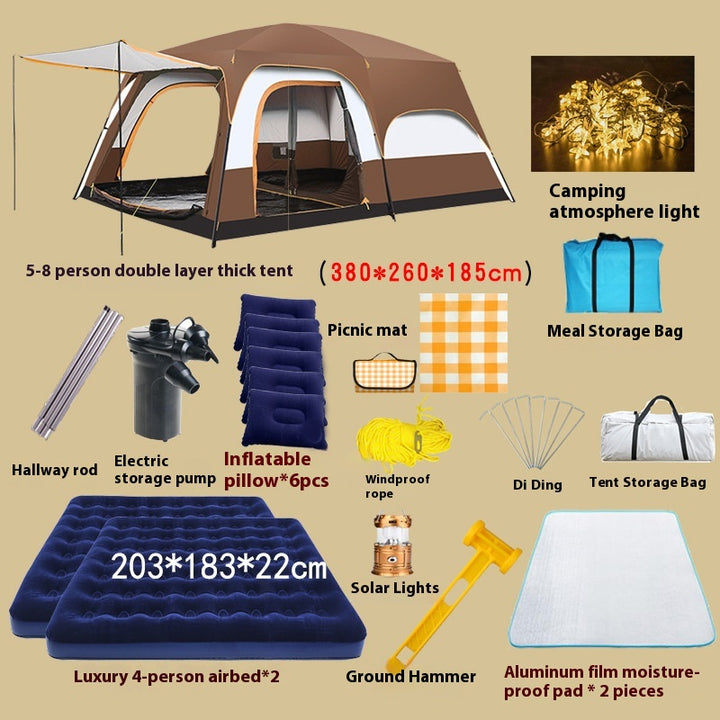 2-bedroom outdoor camping tent set - extra large, portable, fold able tent for multiple people - complete camping and picnic equipment for home, park and travel