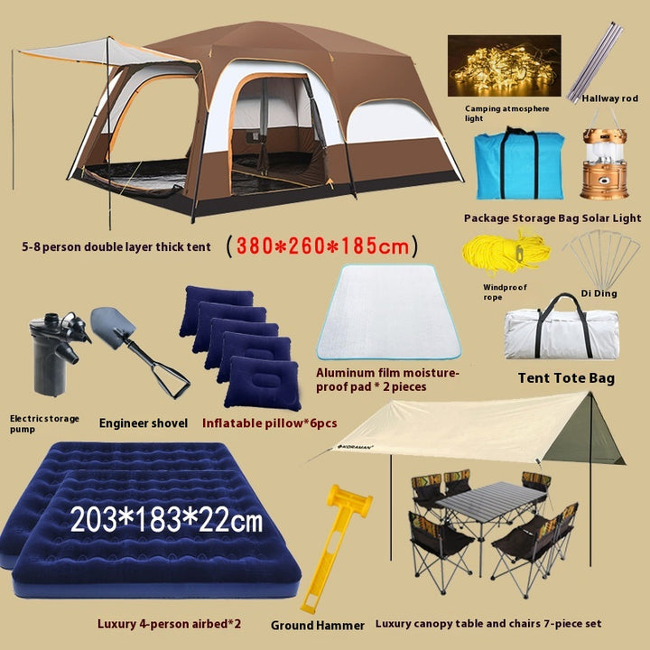 2-bedroom outdoor camping tent set - extra large, portable, fold able tent for multiple people - complete camping and picnic equipment for home, park and travel