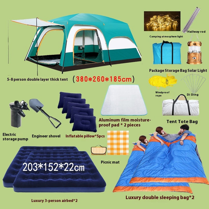 2-bedroom outdoor camping tent set - extra large, portable, fold able tent for multiple people - complete camping and picnic equipment for home, park and travel