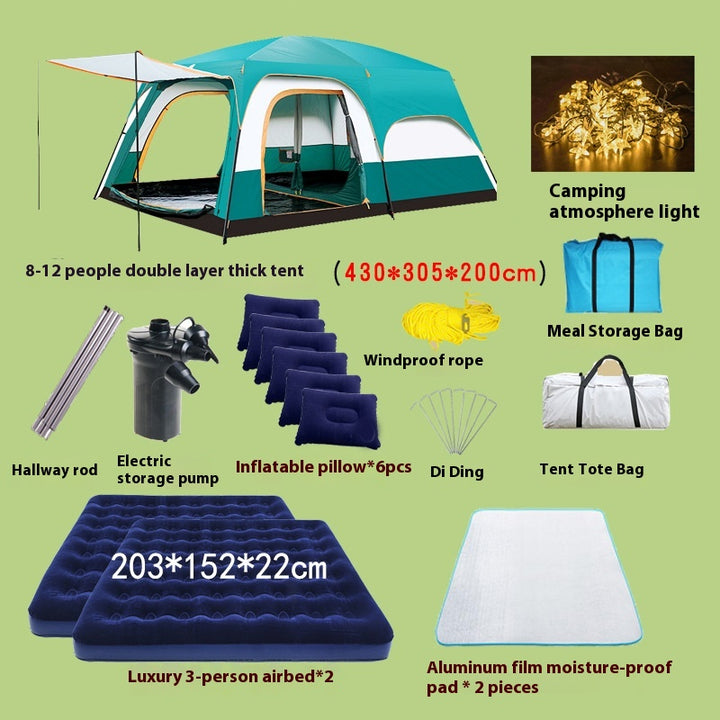 2-bedroom outdoor camping tent set - extra large, portable, fold able tent for multiple people - complete camping and picnic equipment for home, park and travel