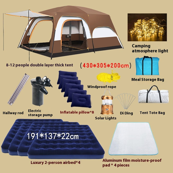 2-bedroom outdoor camping tent set - extra large, portable, fold able tent for multiple people - complete camping and picnic equipment for home, park and travel