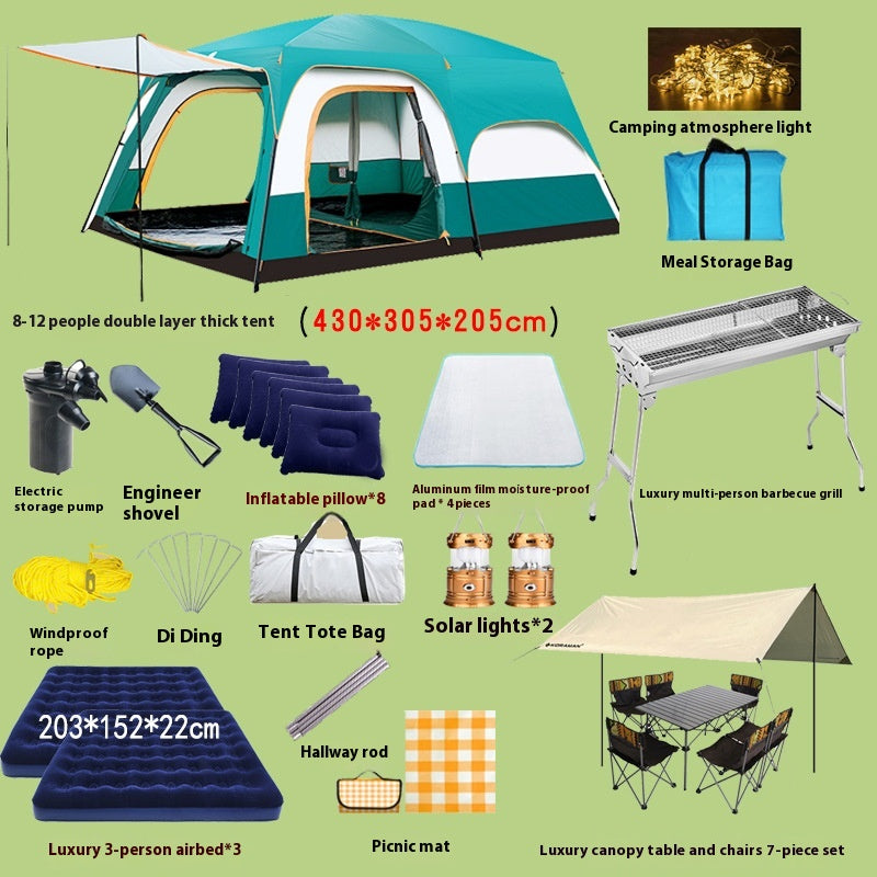 2-bedroom outdoor camping tent set - extra large, portable, fold able tent for multiple people - complete camping and picnic equipment for home, park and travel