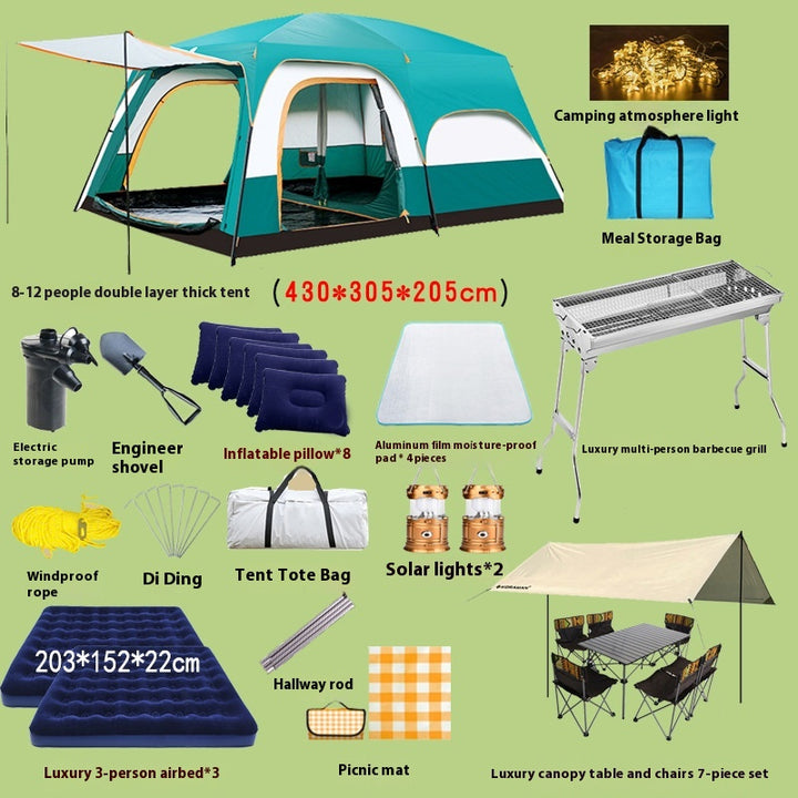 2-bedroom outdoor camping tent set - extra large, portable, fold able tent for multiple people - complete camping and picnic equipment for home, park and travel