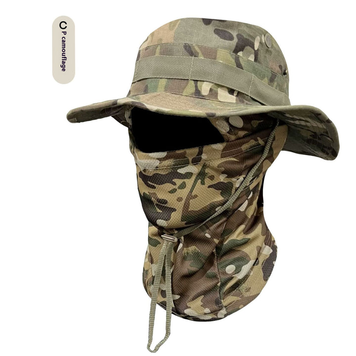 Camouflage Wide-Brim Boonie hat with Drawstring – Outdoor Hiking Fishing Bucket Hat Set – Windproof Sun Protection Cap for Travel, Trekking, and Camping