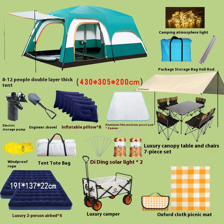 2-bedroom outdoor camping tent set - extra large, portable, fold able tent for multiple people - complete camping and picnic equipment for home, park and travel