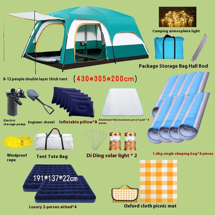 2-bedroom outdoor camping tent set - extra large, portable, fold able tent for multiple people - complete camping and picnic equipment for home, park and travel