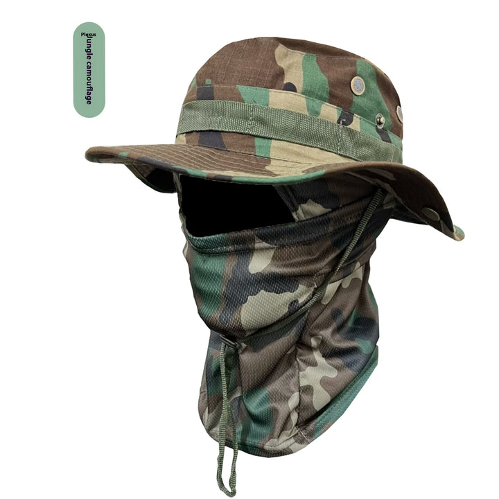 Camouflage Wide-Brim Boonie hat with Drawstring – Outdoor Hiking Fishing Bucket Hat Set – Windproof Sun Protection Cap for Travel, Trekking, and Camping