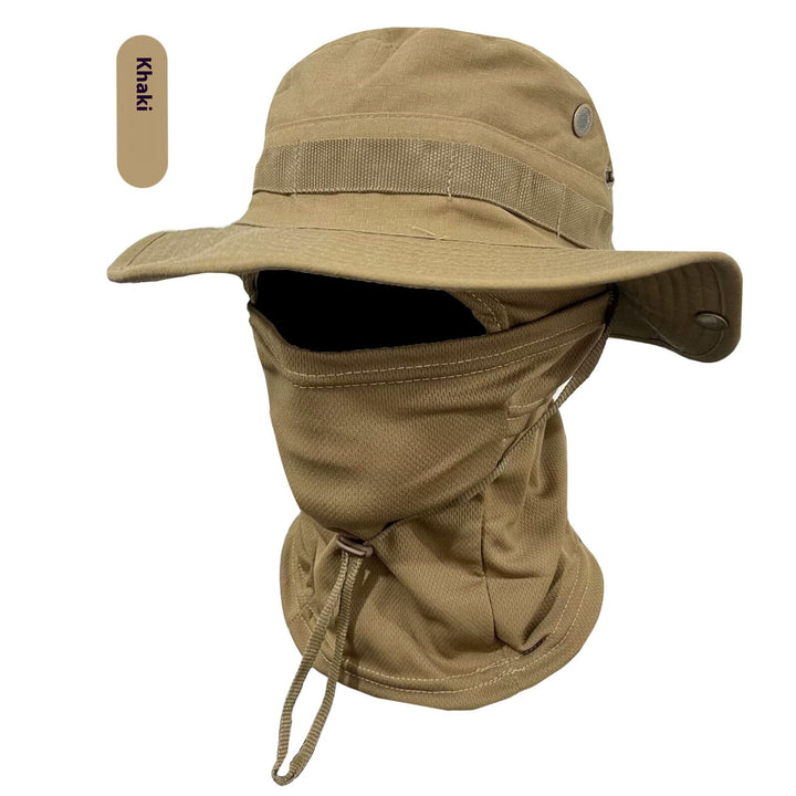 Camouflage Wide-Brim Boonie hat with Drawstring – Outdoor Hiking Fishing Bucket Hat Set – Windproof Sun Protection Cap for Travel, Trekking, and Camping