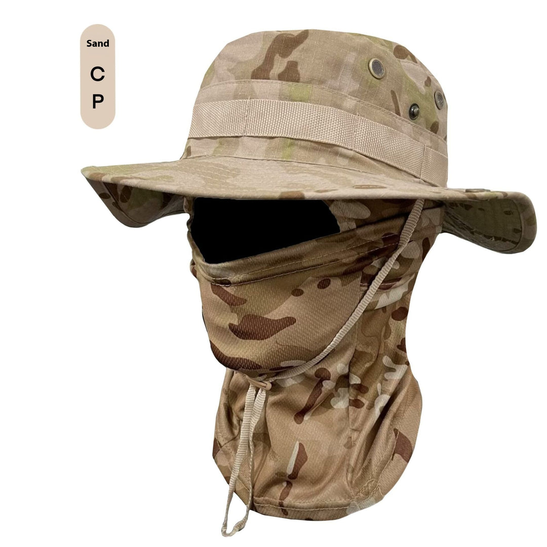 Camouflage Wide-Brim Boonie hat with Drawstring – Outdoor Hiking Fishing Bucket Hat Set – Windproof Sun Protection Cap for Travel, Trekking, and Camping