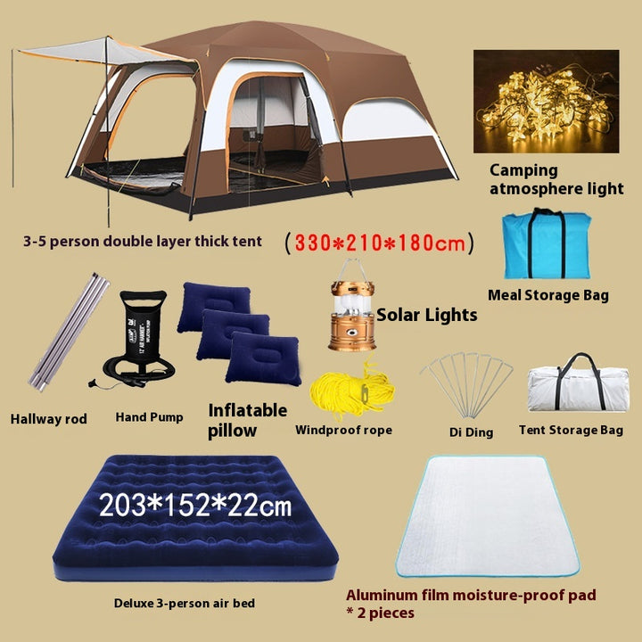 2-bedroom outdoor camping tent set - extra large, portable, fold able tent for multiple people - complete camping and picnic equipment for home, park and travel