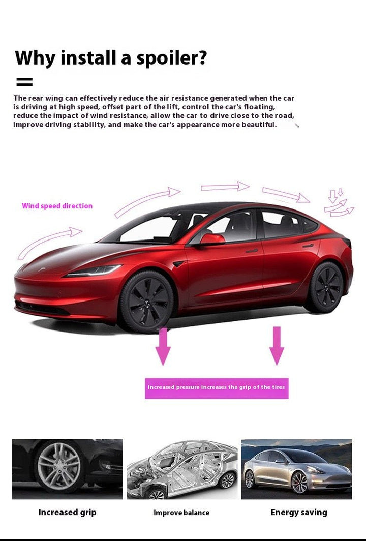 Suitable for Tesla model 3 high performance sports spoiler P version plastic spoiler ABS fixed wind wing - Modxgear