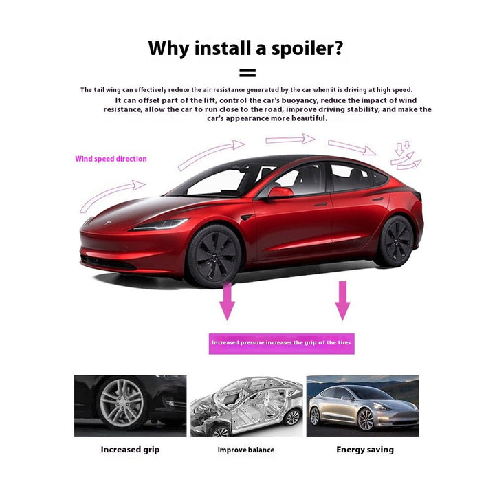 Suitable for Tesla model 3 high performance sports spoiler P version plastic spoiler ABS fixed wind wing - Modxgear