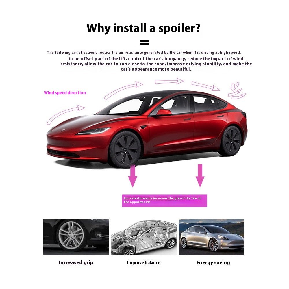 Suitable for Tesla model 3 high performance sports spoiler P version plastic spoiler ABS fixed wind wing - Modxgear