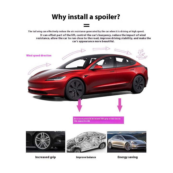 Suitable for Tesla model 3 high performance sports spoiler P version plastic spoiler ABS fixed wind wing - Modxgear
