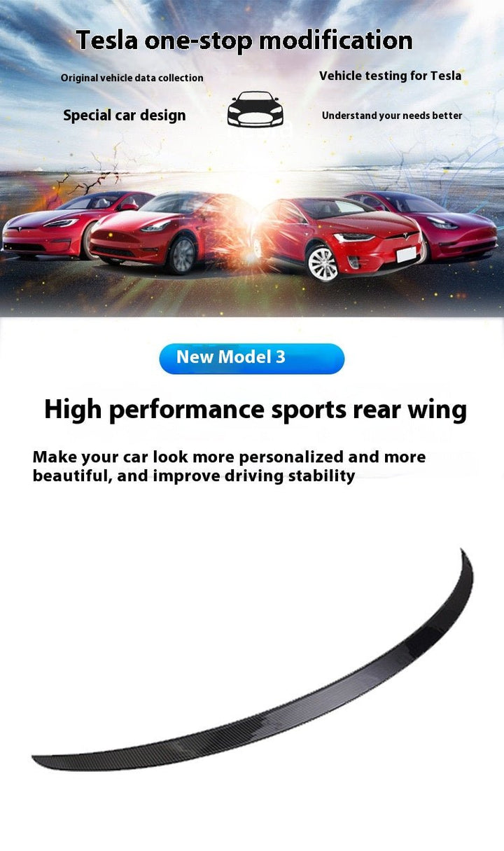 Suitable for Tesla model 3 high performance sports spoiler P version plastic spoiler ABS fixed wind wing - Modxgear
