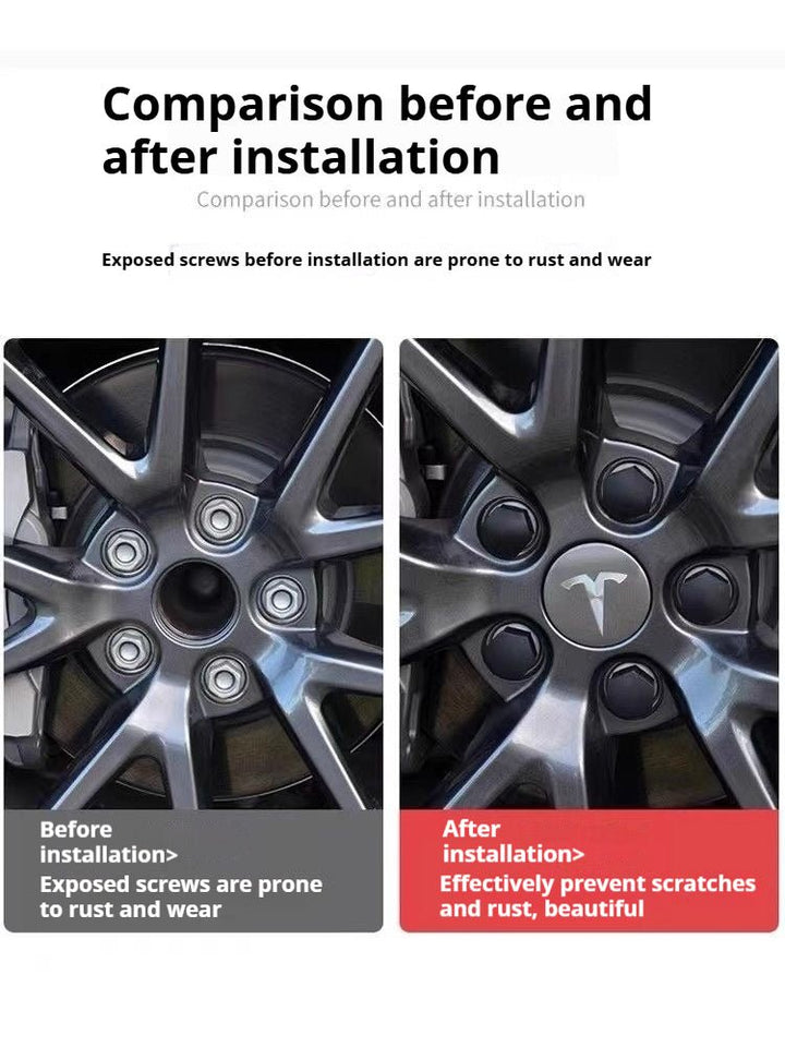 Tesla custom wheel hub center cap - personalized RIM center cover, modified tire dustcover & l UG nuts crew cap set - Modxgear