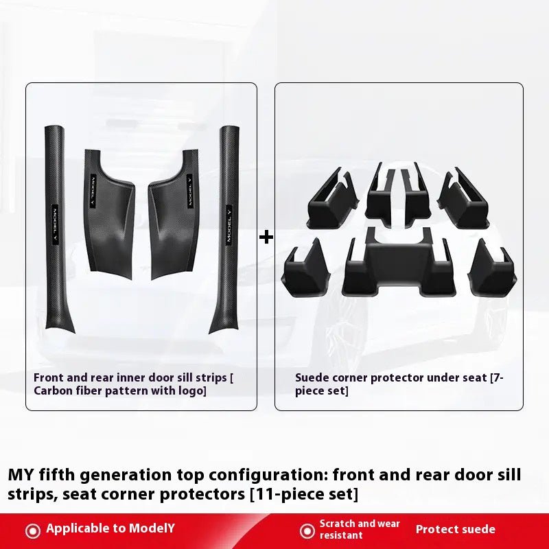 Tesla Model 3Y Carbon Fiber Door Sill Protectors – Corner Guards & Under - Seat Trim Set - Modxgear