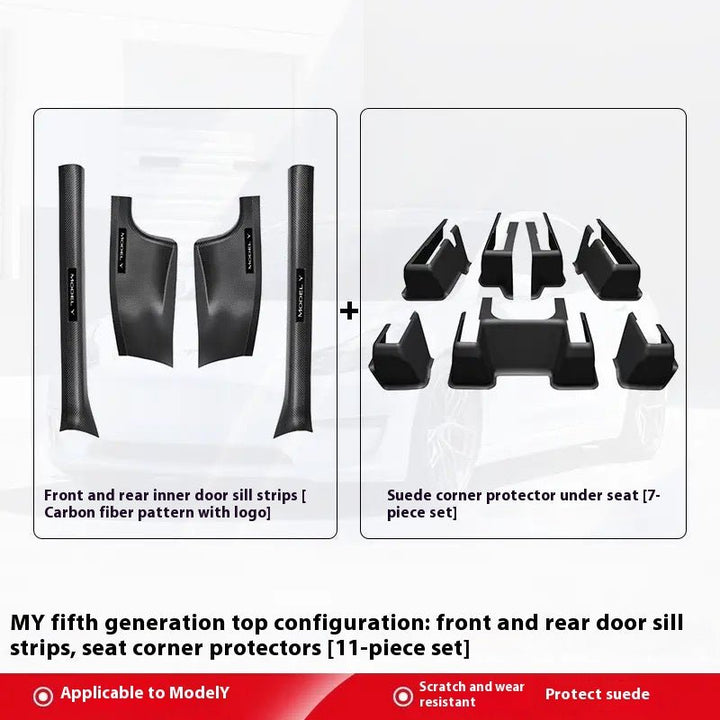 Tesla Model 3Y Carbon Fiber Door Sill Protectors – Corner Guards & Under - Seat Trim Set - Modxgear