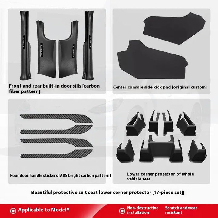 Tesla Model 3Y Carbon Fiber Door Sill Protectors – Corner Guards & Under - Seat Trim Set - Modxgear