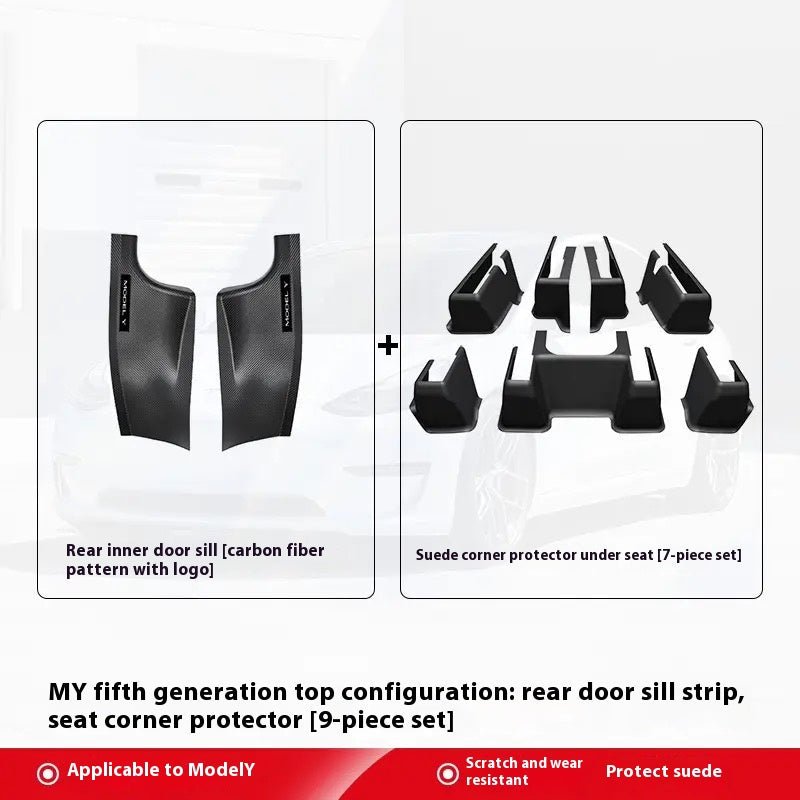 Tesla Model 3Y Carbon Fiber Door Sill Protectors – Corner Guards & Under - Seat Trim Set - Modxgear